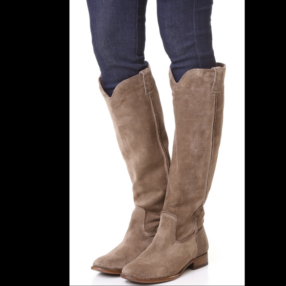 Frye Cara Roper Tall Slouch boot, 8, greige suede